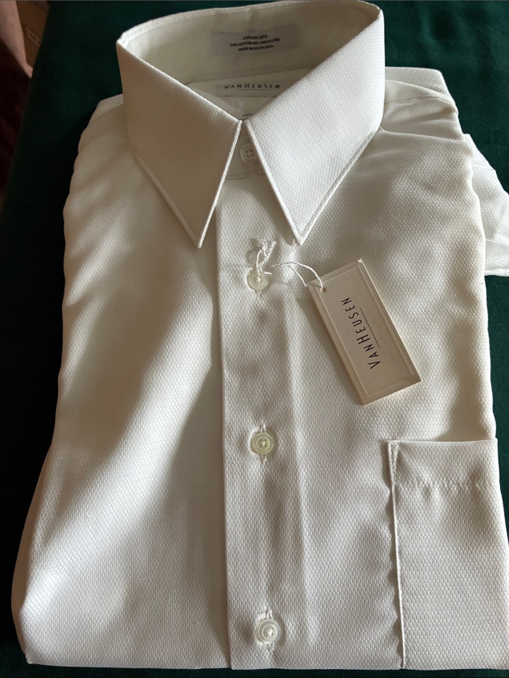Vintage Van Heusen Men's White Textured Dress Shirt - Point Collar